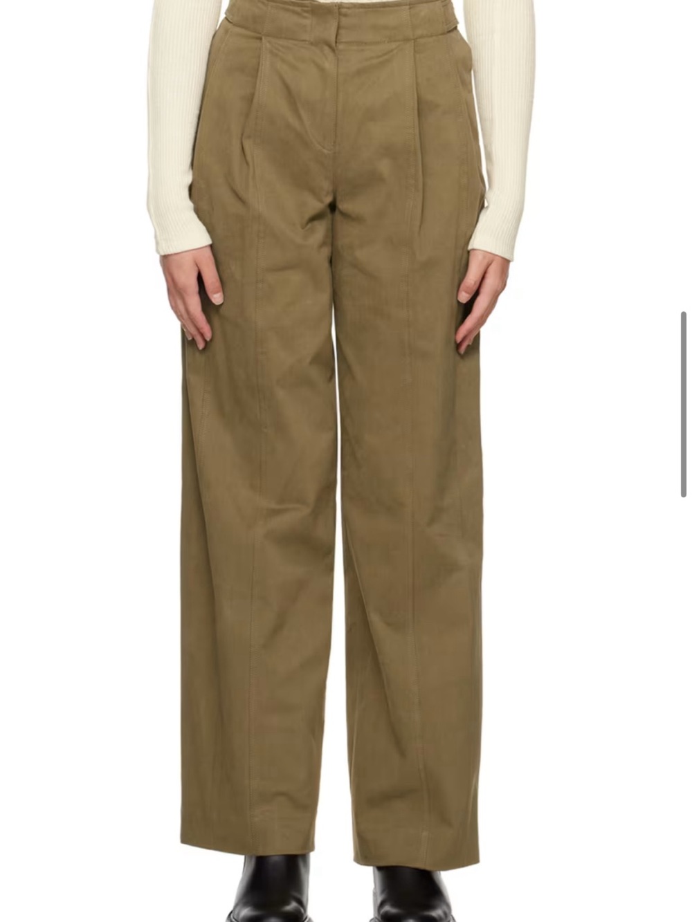 Wide-Leg High-Rise Women's Pants in Olive